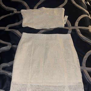 Elegant White Lace Skirt and Tube Top